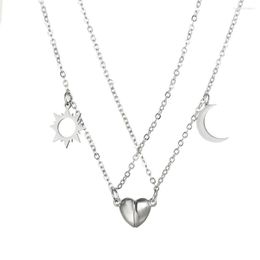 Pendentif Colliers 2 Pcs Coeur Magnétique Couple Collier Pour Femmes Saint Valentin Chaîne En Acier Inoxydable Soleil Lune Amis