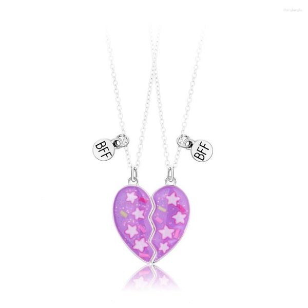 Pendentif Colliers 2pcs Magnetis Purple Heart Collier pour femmes Vintage Star Charms Amitié Ami Bijoux Accessoires