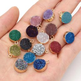 Pendentifs Colliers 2 pièces Naturel Druzy Agates Pendentifs Charmes Rond Cristal Géode Petit Pour La Fabrication De Bijoux Collier DIY Taille 12x15mm