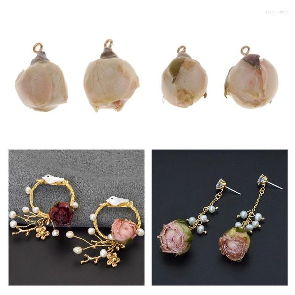 Collares pendientes 2 uds colgantes de resina de abalorios de rosas de flores secas reales naturales para la fabricación de joyas