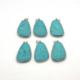 Pendentif Colliers 2pcs / pack 22x44mm Résine Turquoise Pendentifs Forme Irrégulière Couleur Argent Métal Plaqué Bord DIY Faire Collier Boucles D'oreilles