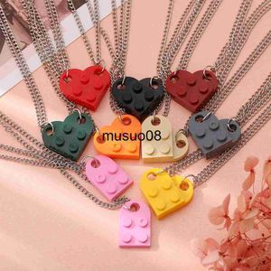Pendant Necklaces 2Pcs Punk Heart Brick Couples Love Necklace For Lovers Women Men Lego Elements Friendship Necklaces Valentines Jewelry J230601