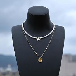 Collares colgantes 2 unids/set 2021 letra inicial de moda perla para mujer collar Vintage Simple gargantilla de cadena de verano regalo de joyería