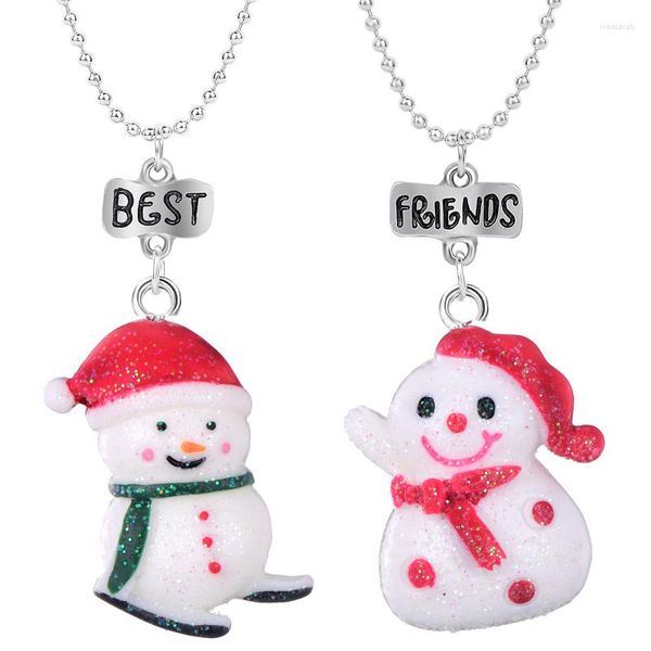 Collares colgantes 2 unids / set BFF Little Snowman Santa Claus Niños Amistad Joyería Regalo de Navidad