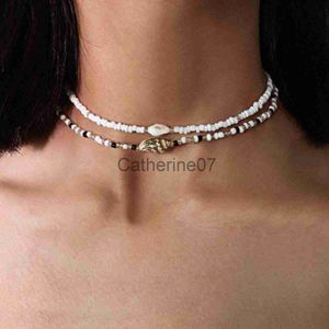 Hanger Kettingen 2 stks/set Bohemen Schelp Rijst Kralen Ketting Set Eenvoudige Schelp Meerlaagse Kettingen Temperament Korte Wilde Handgemaakte Vrouwen Sieraden J230809