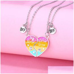 Collares colgantes 2pcs/set Colorf Big Sister Little Chain Friends Collar Bff Friendship Jewelry Gift For Girls Drop Deli DHBPV