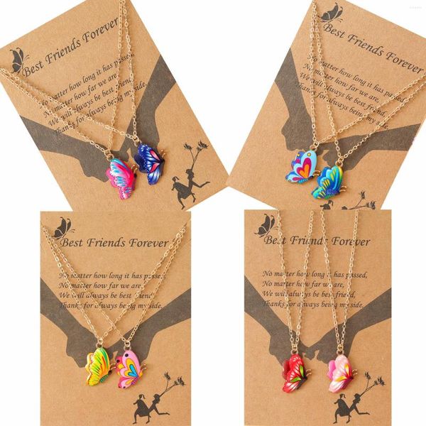 Collares pendientes 2 unids/set pareja mariposa para mujer amiga BFF hermana amistad distancia collar joyería de moda