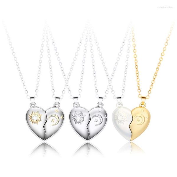 Collares pendientes 2 unids/set collar de pareja para mujer corazón magnético sol luna emparejado joyería a juego novia boda fiesta cadena gargantilla