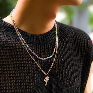 Pendentif Colliers 2pcs / Set Collier de noix de coco en cristal Ensemble pour hommes Femmes Mode Boho Simple Chaîne de perles colorées Y2K Bijoux