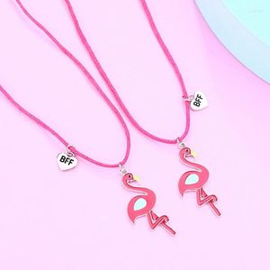 Hangende kettingen 2 stks/set schattige cartoon flamingo ketting vrienden ketting bff vriendschap kinderjuwelen cadeau voor meisjes