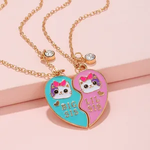 Pendentif Colliers 2pcs / Set Mignon Chat Coeur Amis Sœurs BFF Collier Amitié Bijoux Pour Enfants Cadeau Pour Enfants Filles