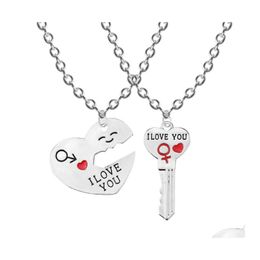 Hangende kettingen 2 stks/set ketting charmante sieraden ik hou van je letter hart sleutel trui ketens mode cadeau drop levering hangers otvnq