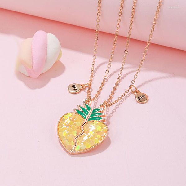 Pendentif colliers 2 pièces/ensemble ananas en forme de coeur BFF amitié collier magnétique pour 2 filles ami bijoux cadeau