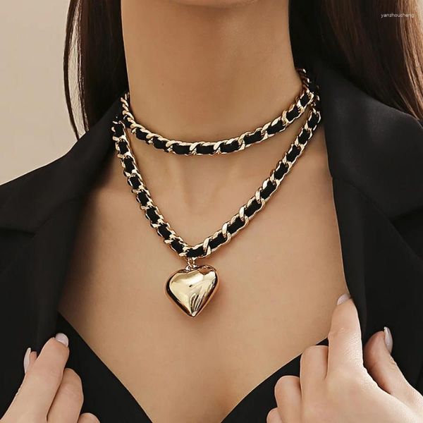 Collares colgantes 2 unids / set vintage gran amor corazón gargantilla collar para mujeres de moda de cuero gótico cadena gruesa joyería grunge steampunk hombres