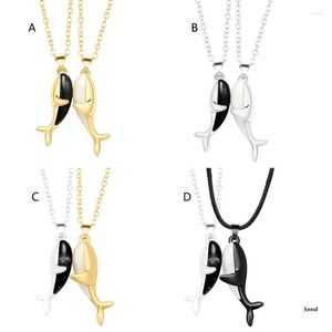 Colliers pendentifs 2 pièces/ensemble baleine câlin longue chaîne Couple collier forte Distance magnétique pour petite amie hommes femmes