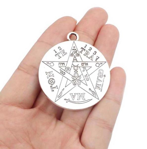 Colliers pendants 2pcs Couleur argentée Grand Tétragrammaton pentagram pentacle wicca charmes païens pour collier Talisman Jewelry 40x458887006
