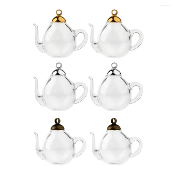 Colliers pendants 2pcs Small Teapot Glass Treasure Charm Collier Diy