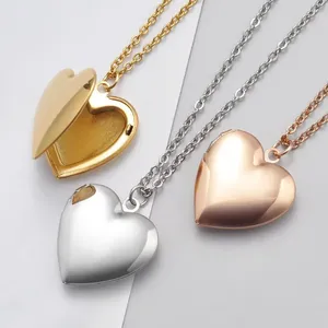 Pendentif Colliers 2pcs en acier inoxydable en forme de coeur bijoux cadeau bricolage collier po photo cadres de médaillon