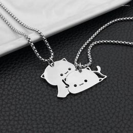 Pendentif Colliers 2PCS Acier inoxydable Kawaii Cat Couple Collier pour Femmes Hommes Mode Ami Clavicule Chaîne Cadeaux Animaux