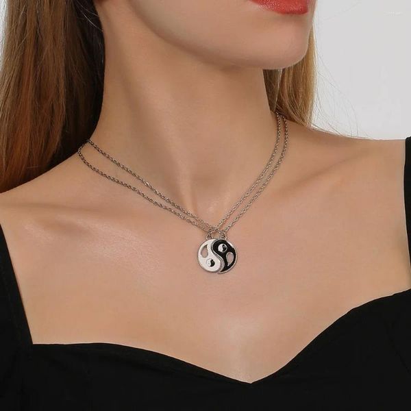 Pendentif Colliers 2pcs Tai Chi Yin Yang Couple Set Argent Couleur Chaîne Correspondant Amant Collier Ami Amitié Cadeau Drop