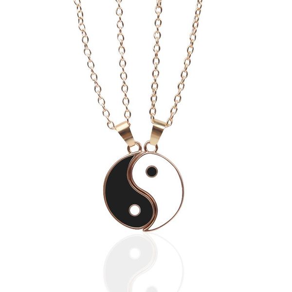 Collares pendientes 2 uds Tai Chi Yin Yang emparejados para pareja amigos cadena larga de oro mujeres hombres joyería de moda