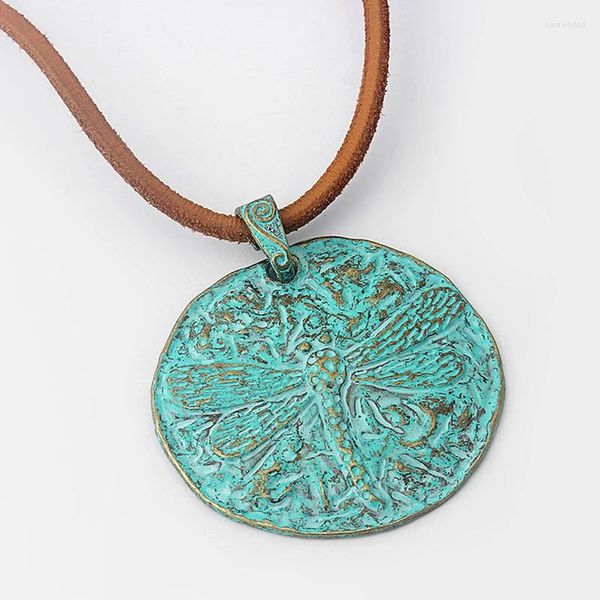 Pendentif colliers 2 pièces Verdigris patine sculpté libellule charmes pendentifs grand rond Boho collier bijoux à bricoler soi-même faisant des accessoires résultats