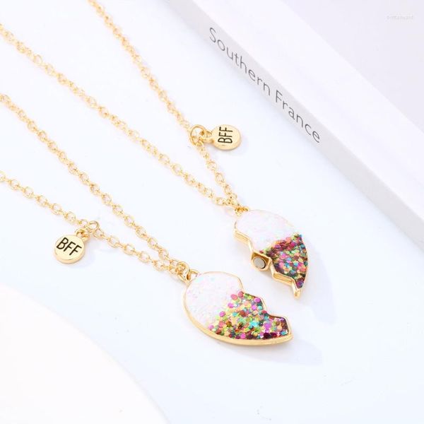 Pendentif Colliers 2pcs Cartoon Heart Collier Aimant Correspondant Souhaitant Creative Ami Bijoux Enfants Cadeau