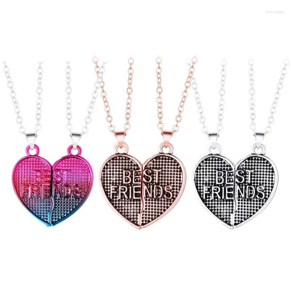 Pendentif Colliers 2pièces dégradé couleur coeur collier personnalisé BFF aimant amour correspondant bijoux pour amis