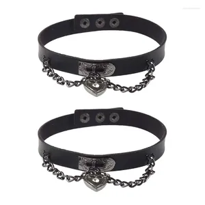 Hanger Kettingen 2X Lederen Hart Ketting Gothic Lolita Punk Choker Zwart