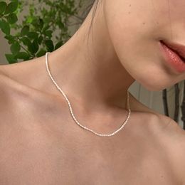 Hangende kettingen 3 5 mm witte zoetwater parel choker 925 sterling sier ketting barok natuurlijke vrouwelijke kralen fijne accessoires vrouwen smtng