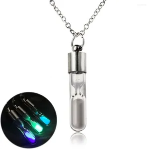 Collares colgantes 3 colores brillante luminoso arena temporizador vidrio reloj de arena botella collar para mujeres hombres regalo fiesta