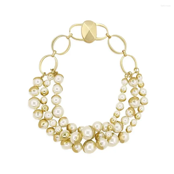 Collares colgantes Collar de gargantilla de perlas redondas de 3 capas Elegante Simple Ajustable Múltiples tamaños con cuentas para mujeres Novia Joyería de dama de honor