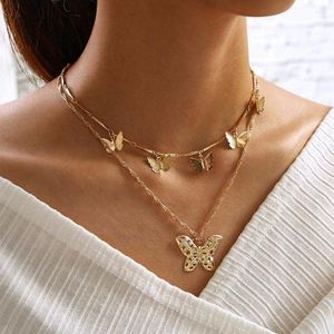 Hanger kettingen 3-pcs ringen voor vrouwen ins-stijl vlinder nek ketting meerlagige kraag ketting set