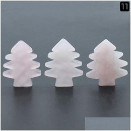 Pendentif Colliers 3 Pièces Quartz Rose Pierres De Cristal De Guérison Mini Arbre De Noël Ornement De Bureau Pierre De Poche Décoration De Bureau À La Maison Dhtjn