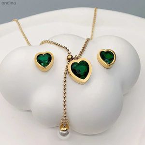 Collares colgantes 3 juegos de pendientes de collar de perlas de circón de acero inoxidable de moda para mujer Regalo de vacaciones de San Valentín de Año Nuevo para sus seres queridos maestro YQ240124