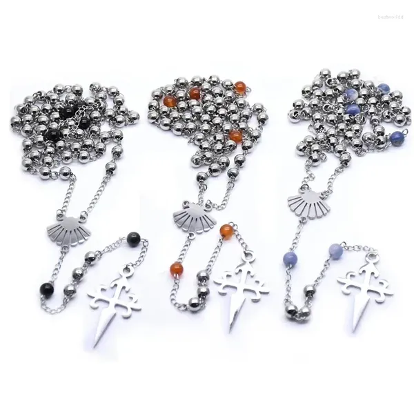 Collares colgantes 3 tipos collar de rosario concha de acero inoxidable cadena cruzada accesorios de joyería religiosa católica regalo de aniversario de fiesta
