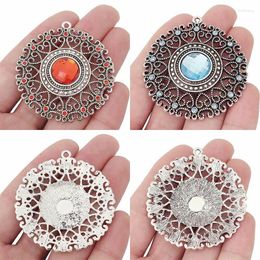 Pendentif Colliers 3 X Grand Tibétain Argent Filigrane Fleur Strass Cristal Rond Charmes Pendentifs Pour Collier Fabrication De Bijoux