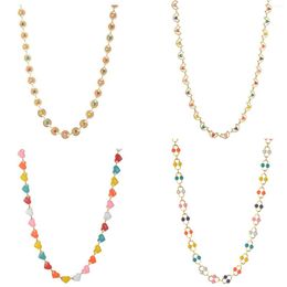 Hangende kettingen 304 roestvrij staal stijlvolle ketting goud kleur multicolor email Maan hart femme sieraden cadeau 35 cm (13 6/8 ") lang 1