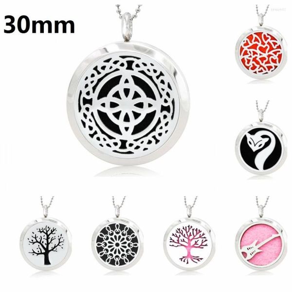 Collares pendientes 30 mm Bling Locket 316L Acero inoxidable Difusor de aceite esencial Gratis 10 almohadillas