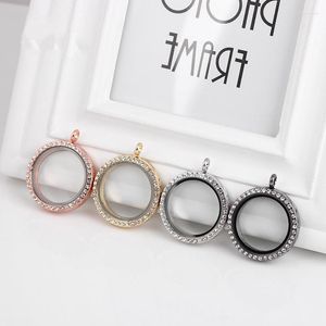 Hangende kettingen 30 mm roségouden zilver openbaar kristal ronde drijvend medaillet fit charmes diy accessoires voor kettingsleutelketens