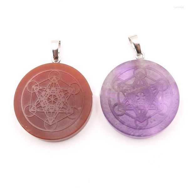 Pendentif Colliers 30mm Rond Pierre Naturelle Étoile Divination Sculpté Cristal De Guérison Améthystes Cornaline Obsidienne Quartz Rose Pendule Reiki