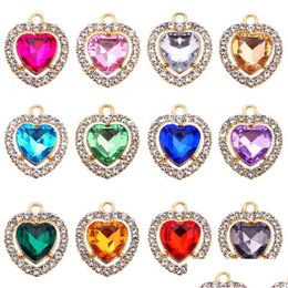 Collares pendientes 30 Unids / lote Lindo Colorf Rhinestone Corazón Mujer Cuelga Accesorios de Joyería Diy Pendientes Fabricación Supp D8K