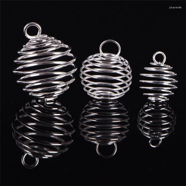 Collares colgantes 30 unids/set jaulas de cuentas en espiral colgantes chapados en plata joyería artesanal haciendo regalo DIY