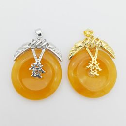 Colliers pendants 30x30 mm imitation de mode orange Jades Circle Wealth 1pcs