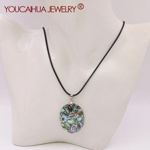 Colliers pendants 30x41mm Natural Multicolor Ovale Splicing Pattern Collier Sequage DIY ACCESSOIR