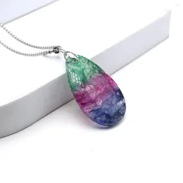 Colliers pendentifs 30x50mm pierre gemme naturelle collier en forme de larme trois couleurs patchwork bijoux de guérison en acier inoxydable 60 cm
