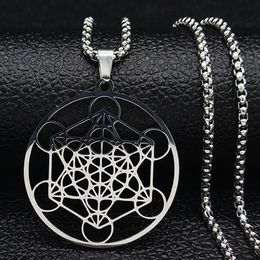 Pendentif Colliers 316 Acier inoxydable Metatron Cube Collier Étoile de David Chakra Yoga Méditation Hip-Hop Chaîne Homme Femme Bijoux 253G