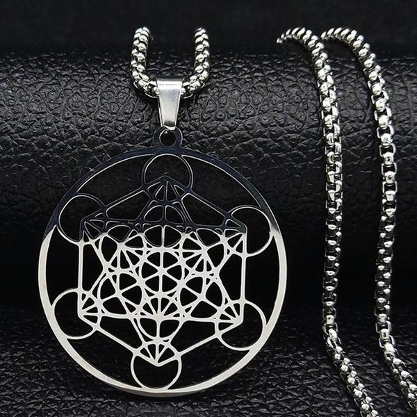 Pendentif Colliers 316 Acier inoxydable Metatron Cube Collier Étoile de David Chakra Yoga Méditation Hip-Hop Chaîne Homme Femme Bijoux 294m