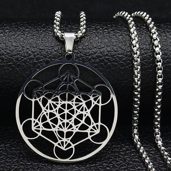 Pendentif Colliers 316 Acier inoxydable Metatron Cube Collier Étoile de David Chakra Yoga Méditation Hip-Hop Chaîne Homme Femme Bijoux 266o