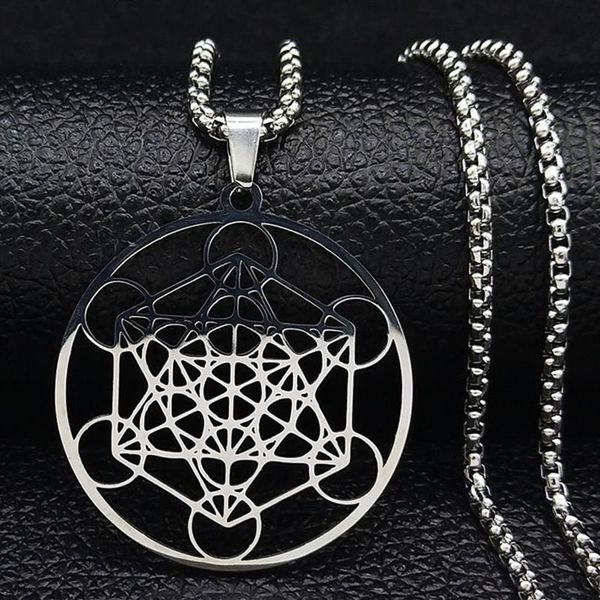 Pendentif Colliers 316 Acier inoxydable Metatron Cube Collier Étoile de David Chakra Yoga Méditation Hip-Hop Chaîne Homme Femme Bijoux 224E